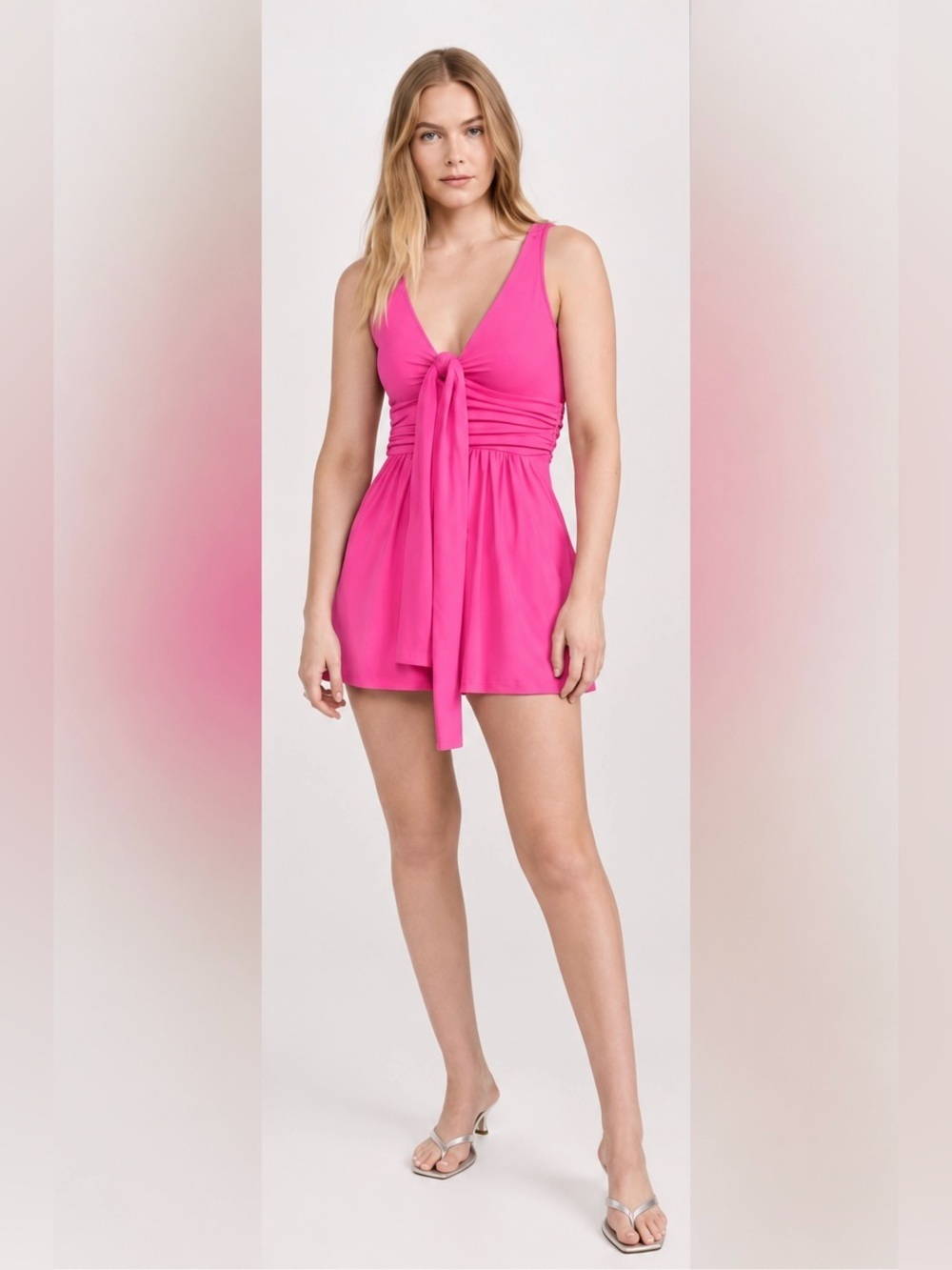 Susana Monaco The Tank Romper with Tie Front in Shocking Pink (0220, 0221)